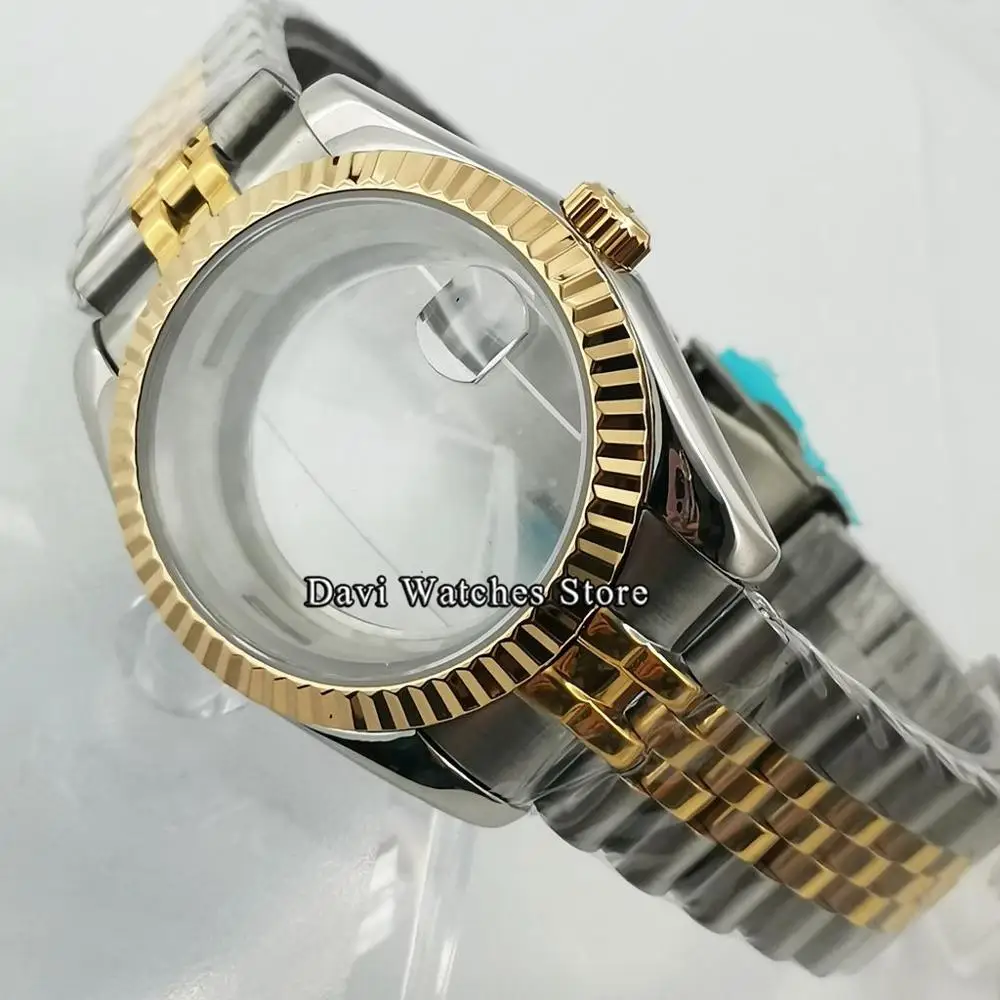 Чехол для часов с золотым покрытием 36 мм водонепроницаемый браслет сапфировым