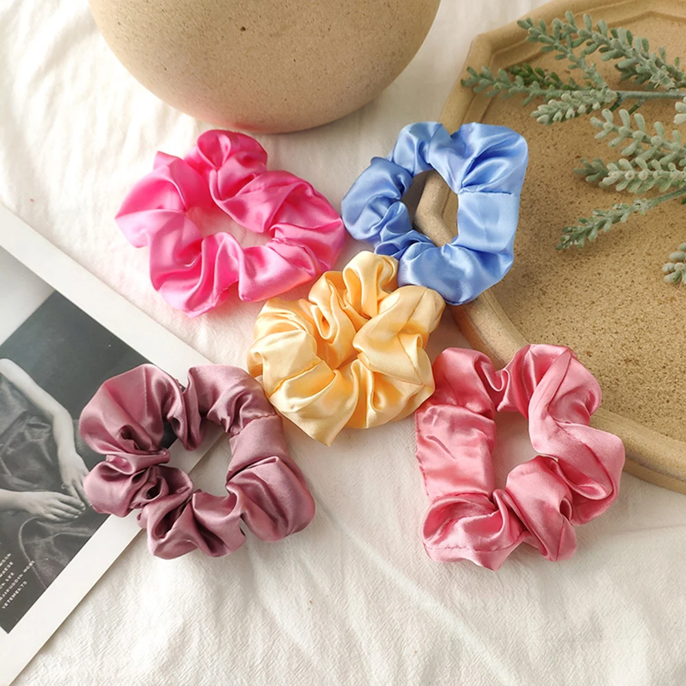 8 шт. атласные шелковые Однотонные резинки для волос эластичные женские