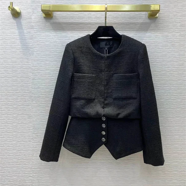 

European and American women's clothing winter 2022 new Long sleeve single breasted button fashion Black slim tweed coat