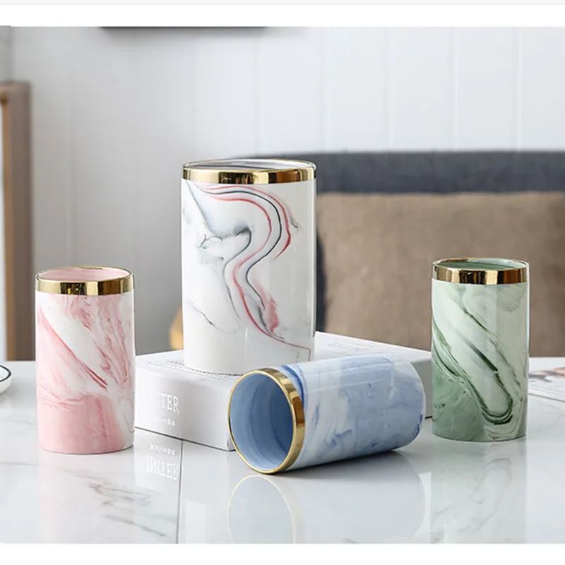 

Nordic marbled gilded ceramic vase hydroponic vase artificial flower container home decoration ceramic crafts wedding decoration