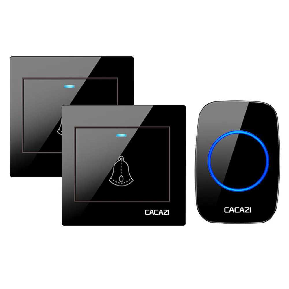 2 button 1 receiver Беспроводной дверной звонок CACAZI, водонепроницаемый, 300 м, пульт дистанционного управления, вилка стандарта США, ЕС, Великобритании, светодиодный светильник, домашний беспроводной дверной звонок, 36 колокольчиков, 1 кнопка, 1 2 приемника - Цвет: 2 button 1 receiver