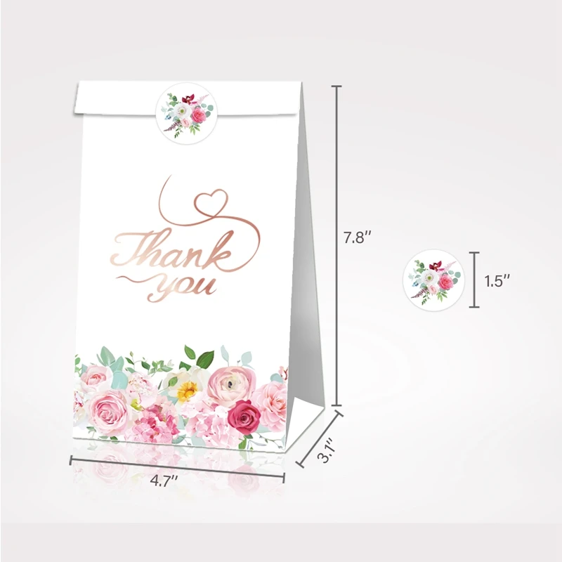 

20cm Thank You Bridal Team Gift Bags for Wedding Party Guests Favors Goodies Candy Present Packaging Bags with Stickers 12P/lot
