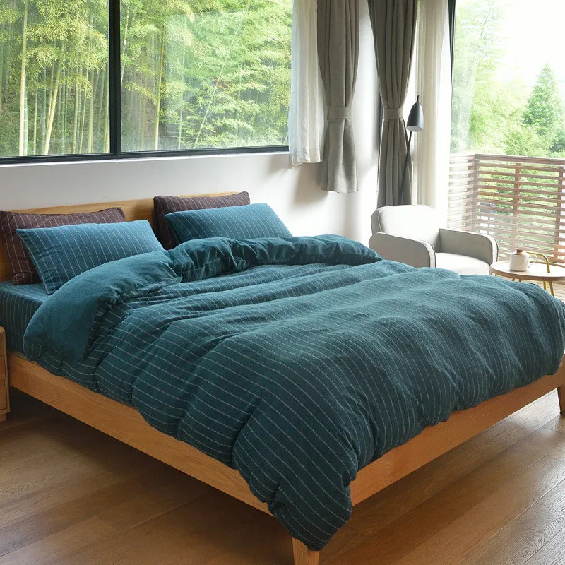 

Brief Style Pure Cotton 4pcs Duvet Cover Fitted Bed Sheet Pillowcases Soft Solid Dark Green Pink Ginger Orange Grey Queen Bed