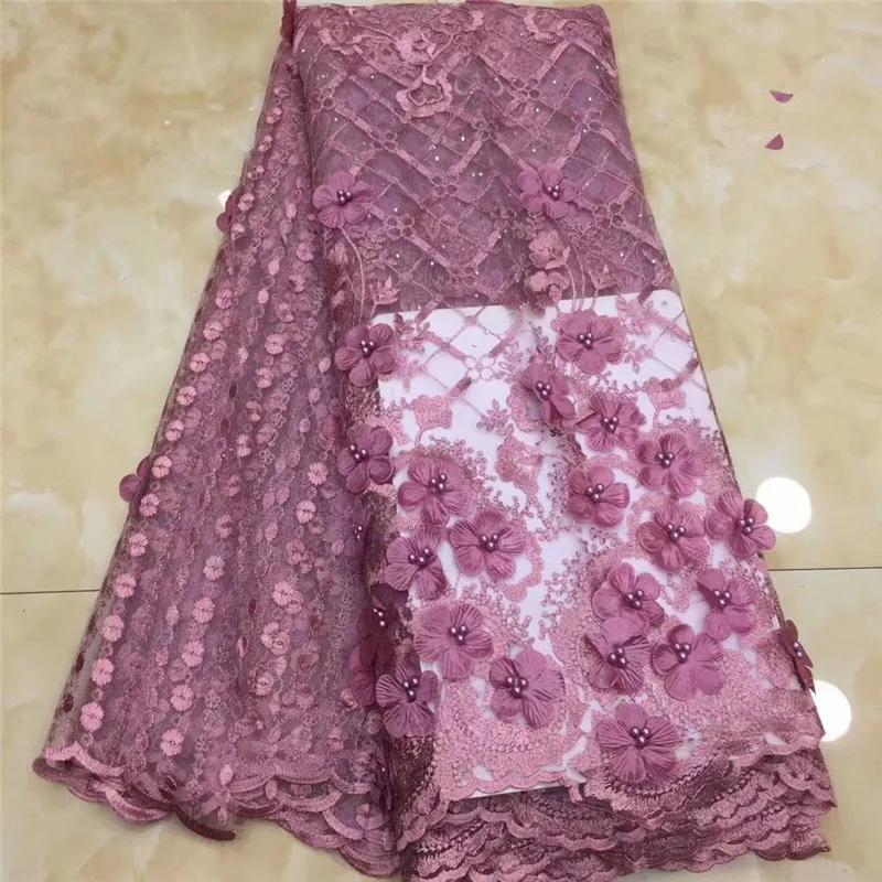 

Nigerian French Lace Fabrics 3D Flower beads stones African Tulle Lace Fabric High Quality African Lace Wedding Fabric For Dress