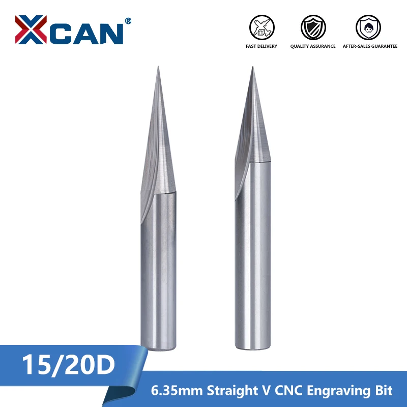 

XCAN 1/4 Shank Milling Cutter 2 Flute Straight V Bit 6.35mm 15 20D CNC Engraving Bit for Hard Wood Milling Tool Wood Router Bit
