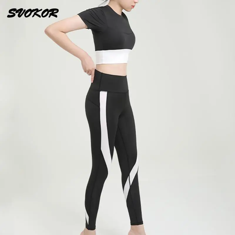 

SVOKOR Women Patchwork 2Pcs Set Seamless Yoga Set Workout Fitness Sport Suit Crop Top Gym Clothing Breathable Fitness Top