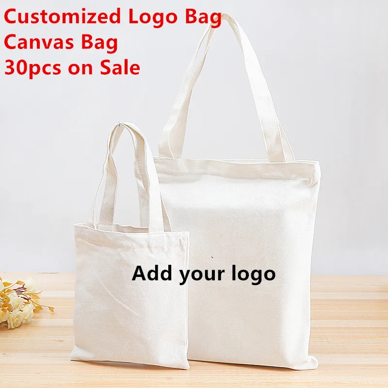 ANGIETPYE Wholesale 30pcs Canvas Bag Reusable Custom Bag with Logo DIY Original Design Custom Shopping Bag Women Canvas Tote Bag