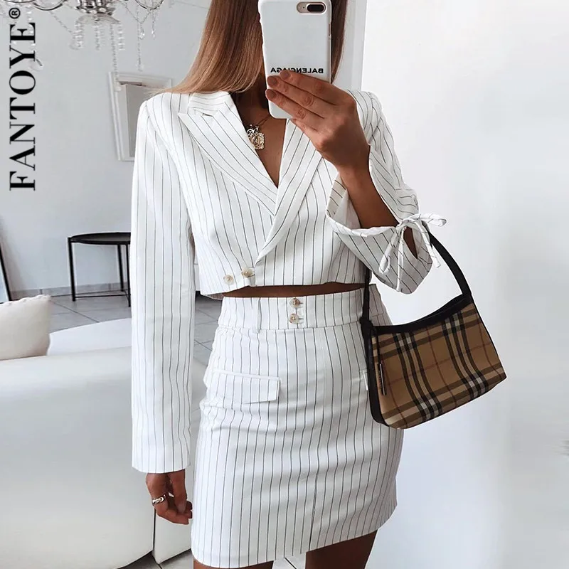 Fantoye 2019 модный полосатый комплект из двух предметов Платье женское сексуальное