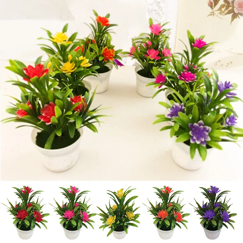 

Artificial Flowers Plant Pot Desktop Plants Potted Bonsai Fake Flowers Potted Ornaments For Home Garden Room Office Decor