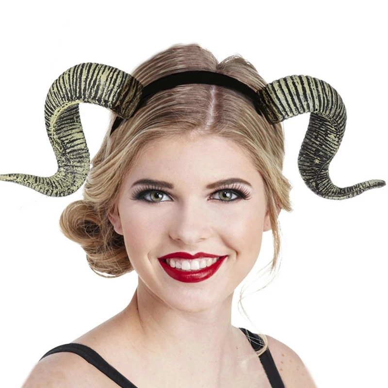 Женский обруч для волос готический с искусственной антилопой и рогом овцы