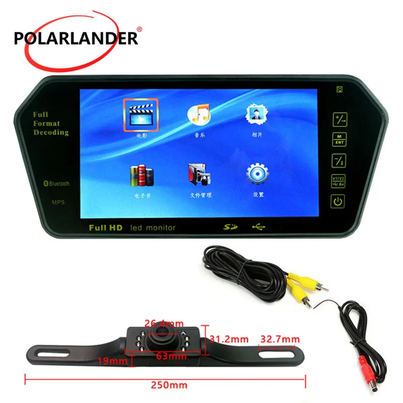 Wireless Long Plate Night Vsion Rearview Camera With 7 Inch TFT Bluetooth Mirror Monitor MP5 For Car Parking CMOS Waterproof | Автомобили