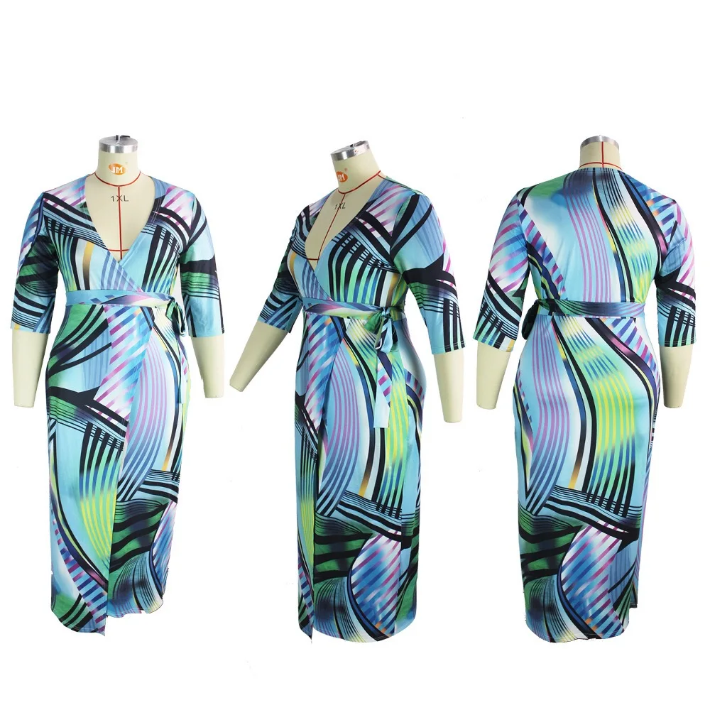

Elegant Dress Women Large Big Size 4XL 2021 Summer Geometric Print High Waist Ankle Length Fashion Evening Night Party Vestidos