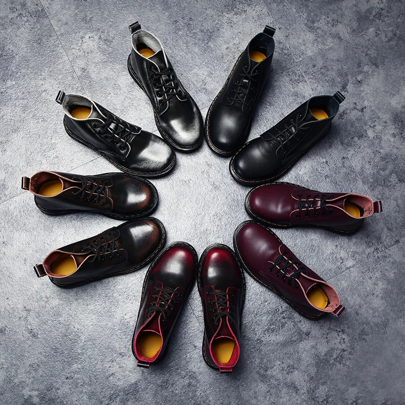 

Мужские женские осенне-зимние кожаные мотоциклетные ботинки на плоской подошве на низком каблуке британские мартинсы женские короткие бот...