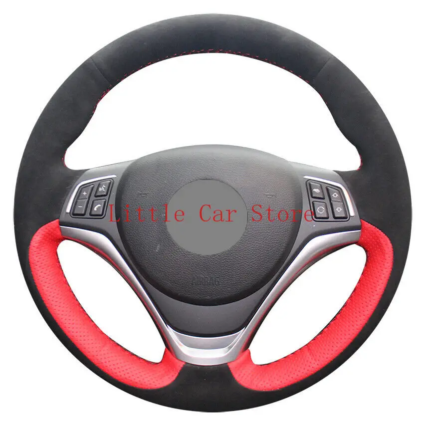 

Black Suede Red Holes Leather DIY Car Steering Wheel Cover For BMW X1 2014 2015 Car Accessories