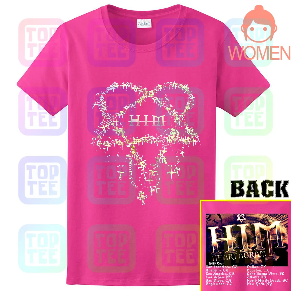 WOMEN-ROSE Его адское величество он Heartagram взрослый маленький футболка 2010 Tour Ville Valo - Цвет: WOMEN-ROSE