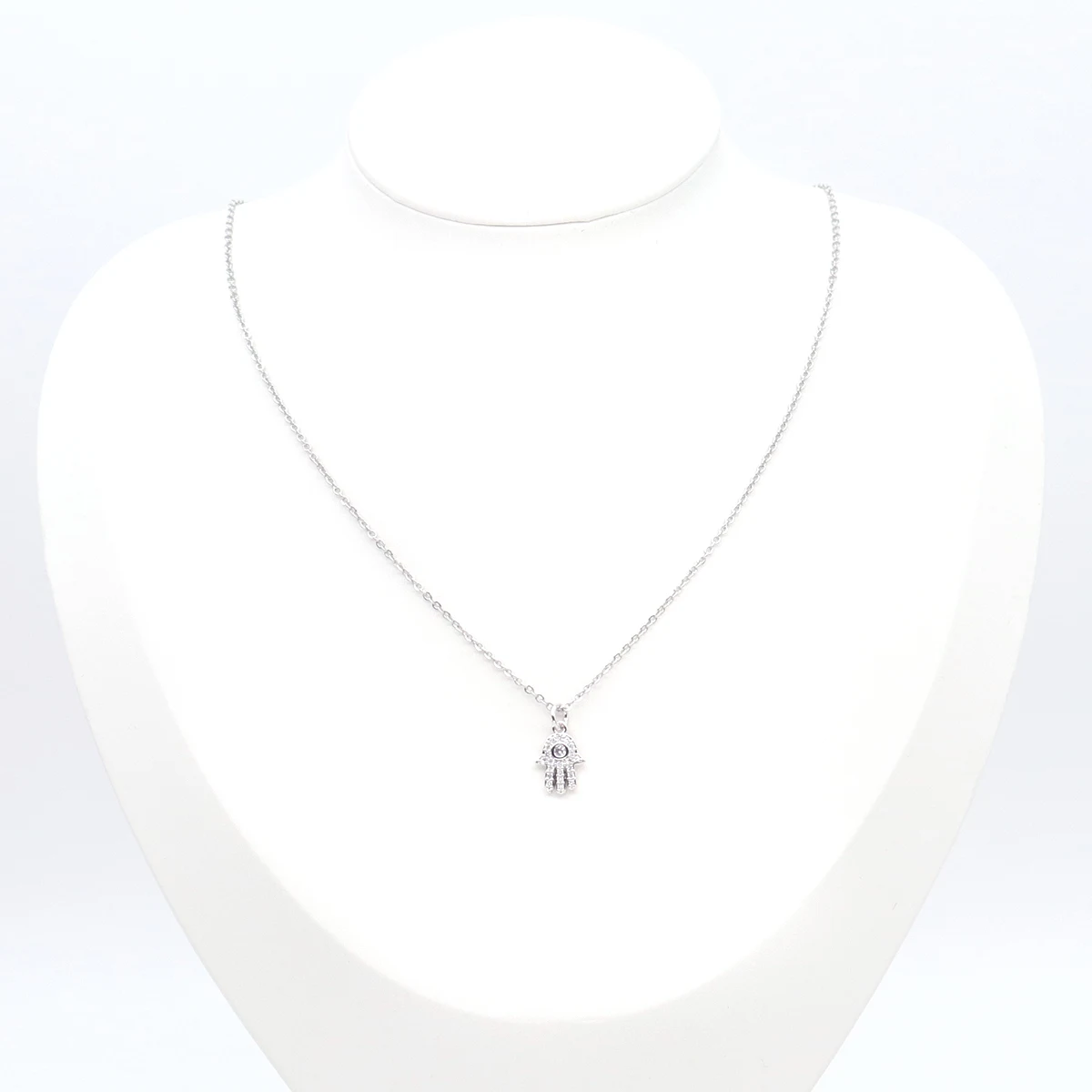 

New Fashion Stainless Steel & Copper Micro Pave Necklace Gold Silver Color Hand Clear Cubic Zirconia 45cm(17 6/8") long, 1 Piece