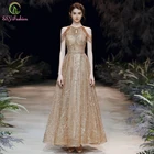 Женское вечернее платье с блестками SSYFashion, роскошное золотистое платье с лямкой на шее, длинное блестящее платье для выпускного вечера и вечеринки