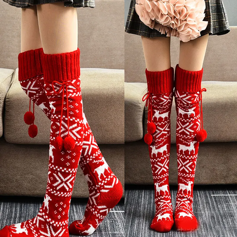 Новинка 2020 рождественские женские длинные вязаные чулки для девочек зимние