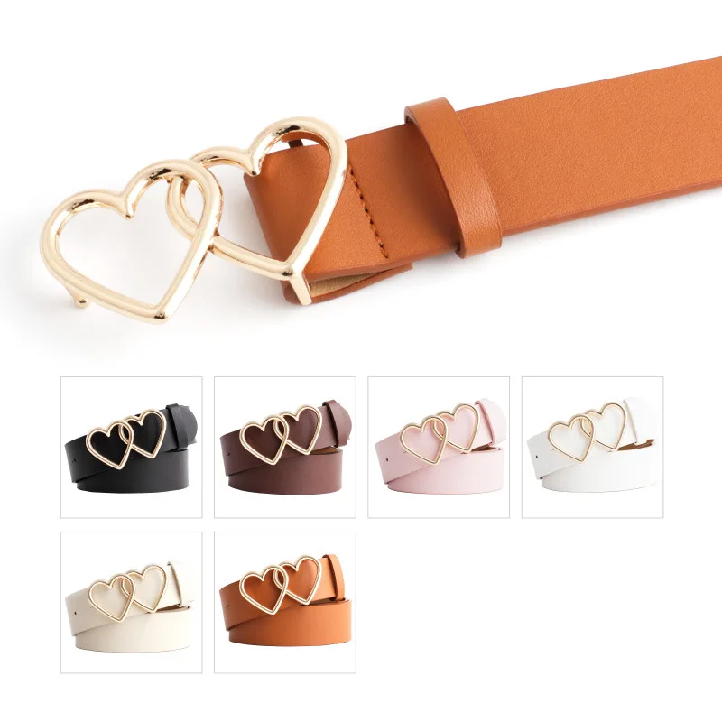 

2020 NEW Double heart buckle Belt Women's fashion jeans pu leather belt Spring and summer dress waistband