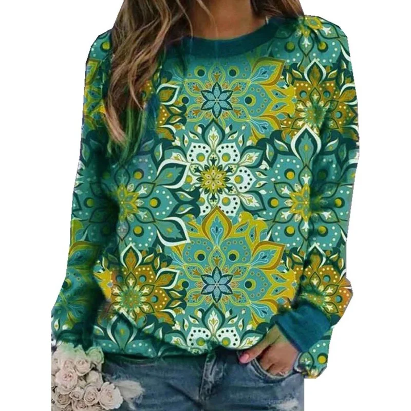 

Cofekate Flower Printed Sweatshirts 5XL Spring Long Sleeve Woman Shirts Crew Neck Pullover Sweatshirt Fall 2020 Women Clothes