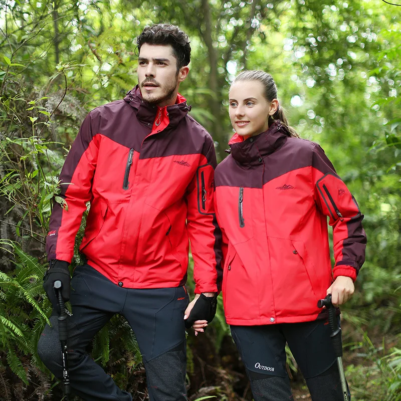 

Men Women 3 in 1 Outdoor Hiking Jacket Solid Color Thermal Fleece Inner Waterproof Windbreaker Hiking Trekking Coat