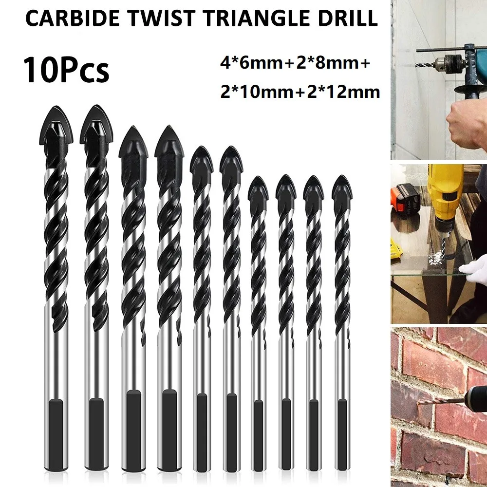 

10pcs Carbide Twist Triangle Drill Multifunctional Marble Drilling Glass Tile Ceramic Drill Bit High Quality Alloy Material