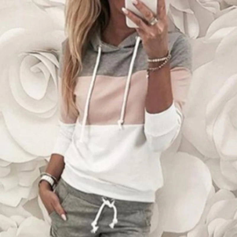 

Women Hoodies Harajuku Casual Loose Long Sleeve Hooded 2021 Autumn Vintage Patchwork Sweatshirts Female Elegant Pullover Top 2XL