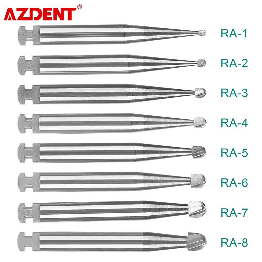 AZDENT 5pcs/Box Dental Tungsten Carbide Burs Low Speed Round RA Series For Dental Lab or Clinic Shank Dia.=2.35mm Length=22.5mm