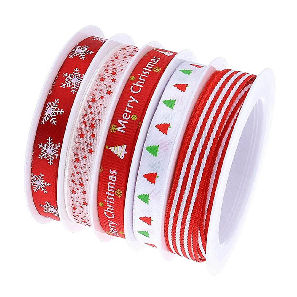 

5 Roll Christmas Ribbons Holiday Satin Ribbons Gift Wrapping DIY Craft for Festival Decor