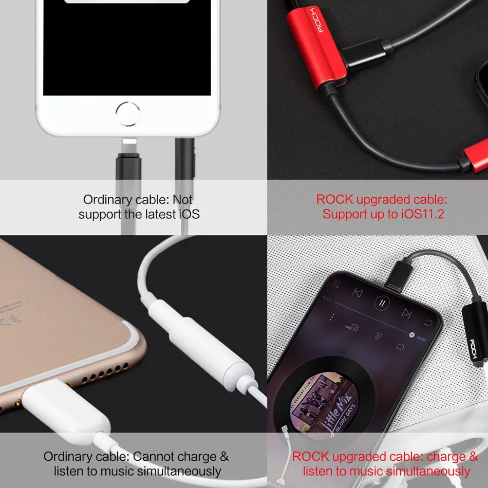 ROCK для Lightning до 3,5 мм аудио адаптер, разъём для зарядки конвертер для iPhone 7 8 X Кабель разветвитель освещения для освещения OTG