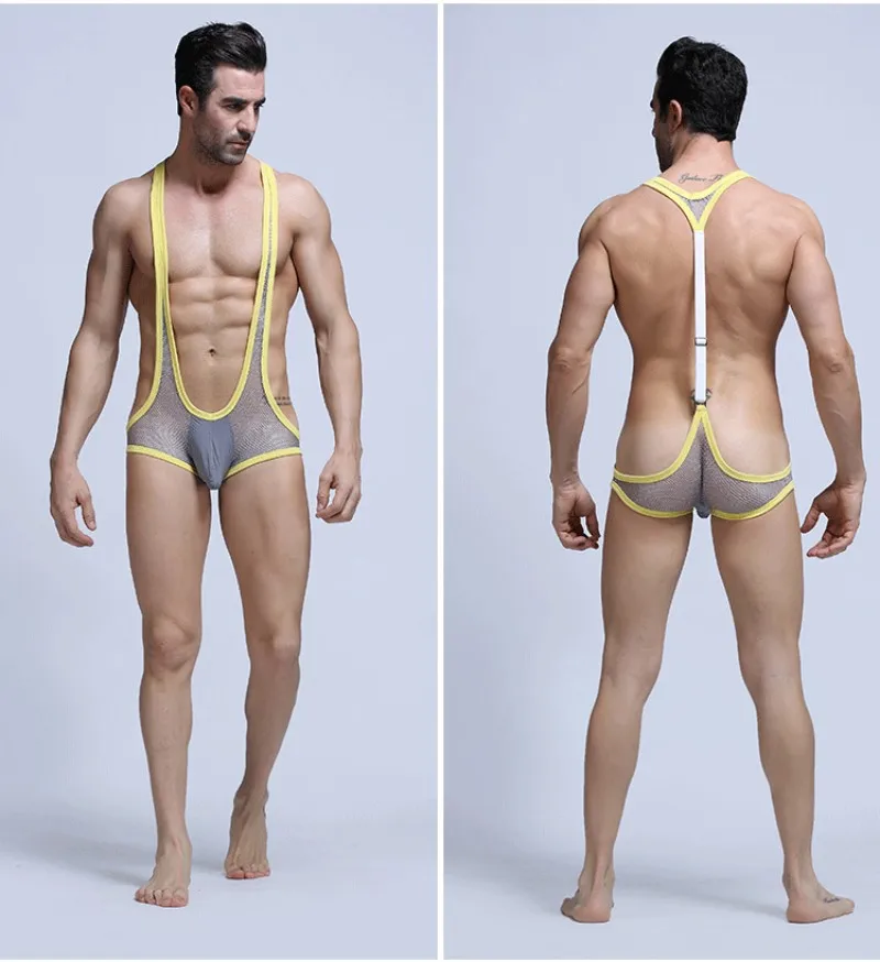 Нижнее белье мужское боди Манкини сетчатый прозрачный сексуальный комбинезон
