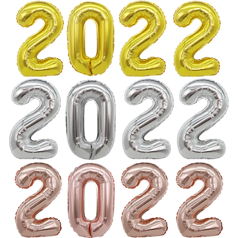 16 Inches 2022 Foil Balloon Happy New Year Banner Garland 2021 Merry Christmas Eve Party Decorations For Home Ornaments Gold