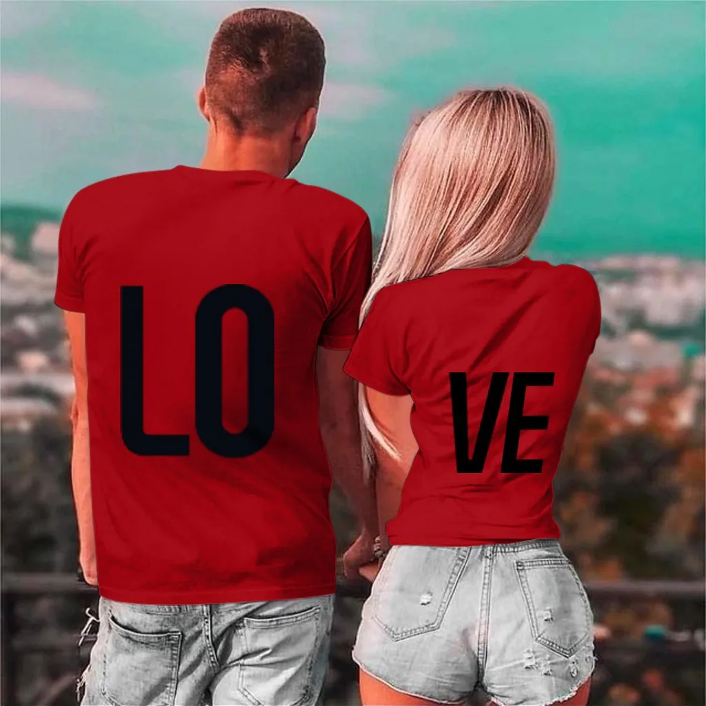 Модные новые летние футболки для пары отдыха с надписью Love хлопковые круглым