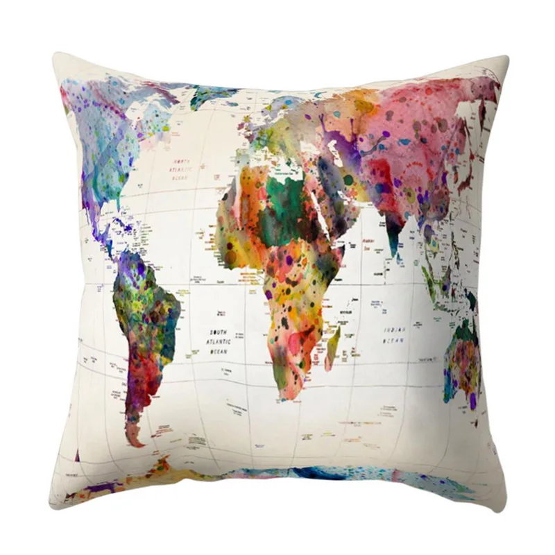1 предмет Винтаж карта мира Стиль узор Чехлы для подушек из хлопка и льна накидка