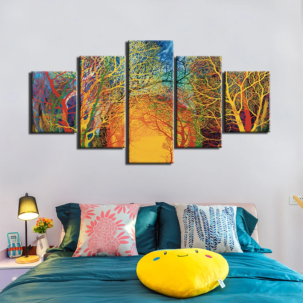 

5D DIY Embroidery Diamond 5 Pcs Picture Plant Home Decor Painting Colorful Tree Full Round Drill Handmade Cross Stitch Wall Art