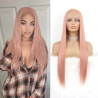 pink wig synthetic lace front wigs for women long straight peach pink wig heat resistant glueless lace wig middle part mixed