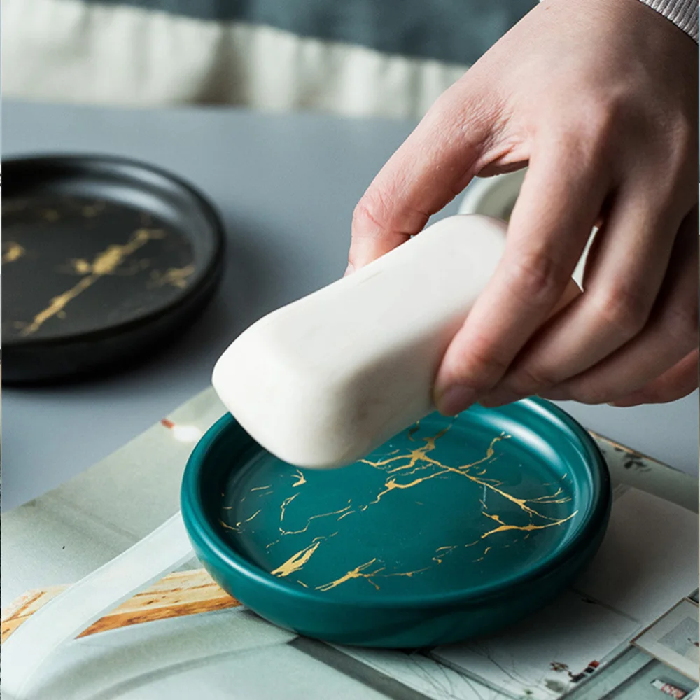 

1Pc Classic Soap Plate Marble Stripe Restroom Plate Simple Soap Storage Holder