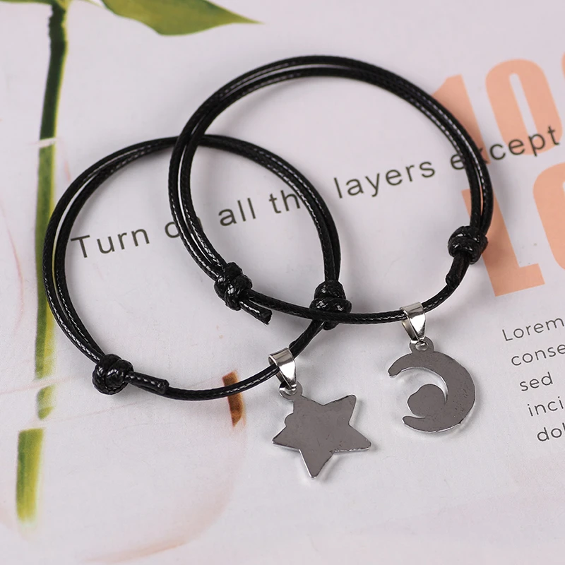 Мужской кожаный браслет в стиле бохо женский со звездой луной влюбленными