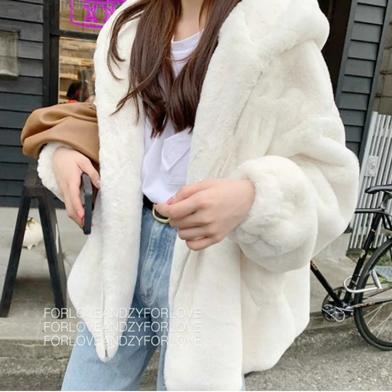 

2020 Fashion Faux Fur Coat Winter Women Casual Hooded Slim Long Sleeve Faux Fox Fur Winter Jacket Women casaco feminino