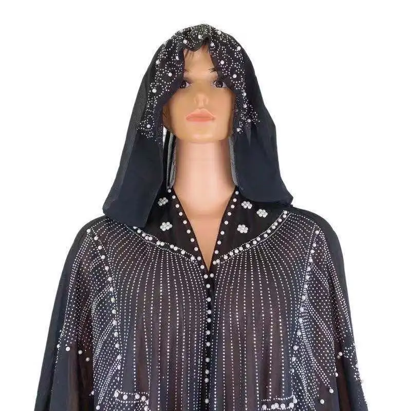 Абайя мусульманский хиджаб женское свободное платье с капюшоном и жемчугом