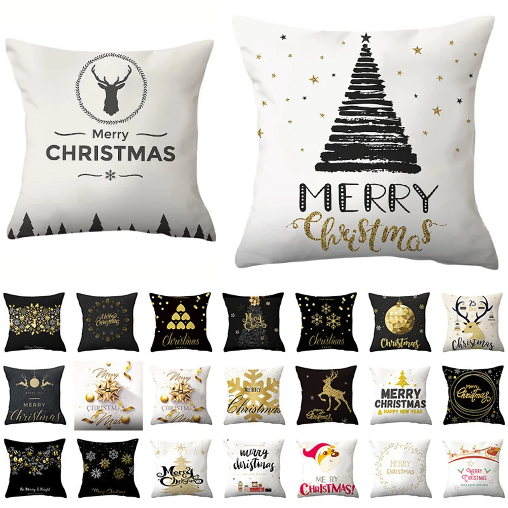 

Christmas Pillow Covers Gold Stamping Print Snowflakes Merry Christmas Decorative Sofa Throw PillowCase Cushion Covers C