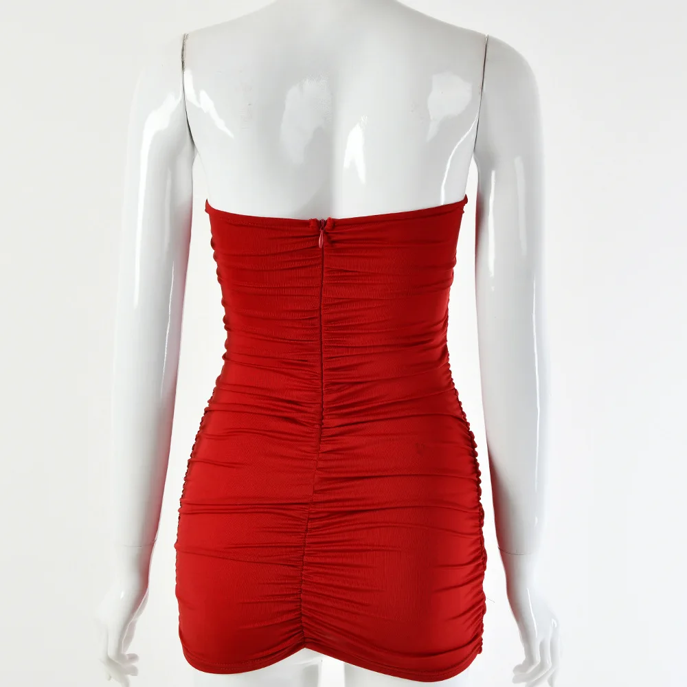 

2021 Women V Neck Hollow Out Ruched Dress Sleeveless Backless Elastic Skinny Mini Dress Sexy Bodycon Partywear Ladies Vestidos