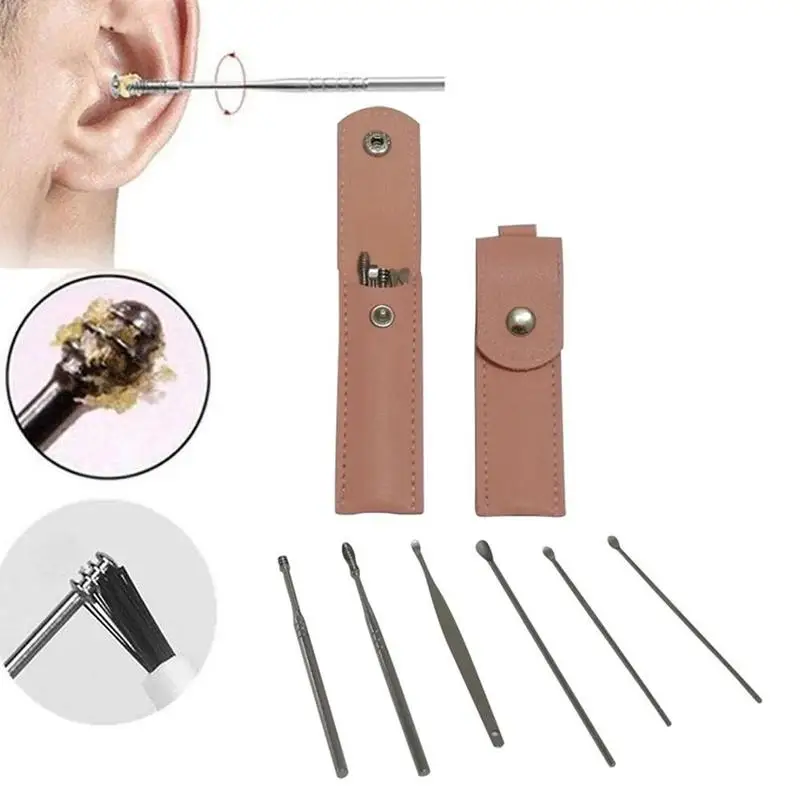 

6PCS Ear Pick SteelEarwax Removal Tool Earpick Cleaner Spring Spoon Ear Wax Cleaning Care Health Cleanser