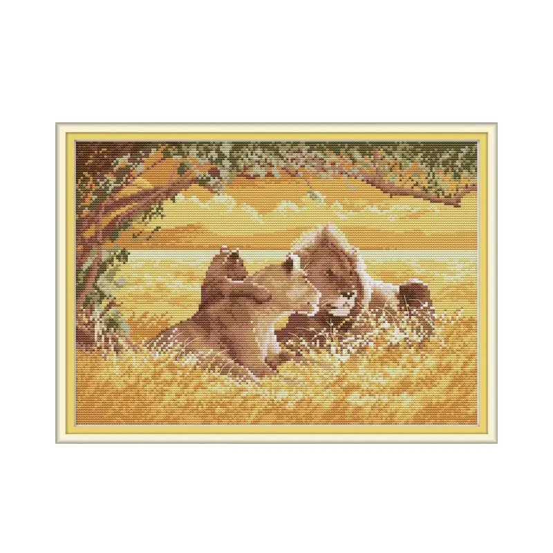 Семейный комплект из 2 предметов с изображением Льва и крестиком aida 14ct 11ct печать