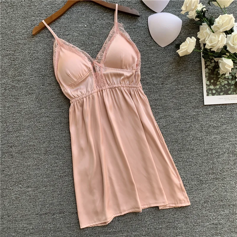 Ночные рубашки и для сна шелковое платье атласное сексуальное кружевное белье