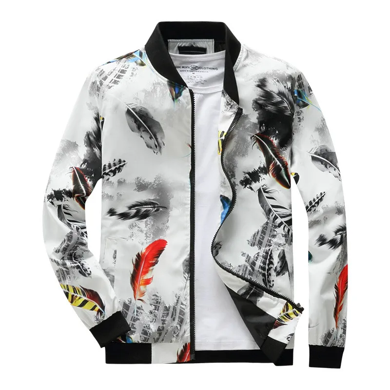 

Fashion Floral Print Spring Autumn Men Jackets Coat Stand Collar Casual Men's Windbreaker Streetwear bomber jacket Plus Size 4XL