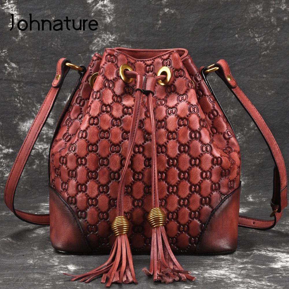 Женские винтажные сумки из натуральной кожи Johnature плетеные через плечо и