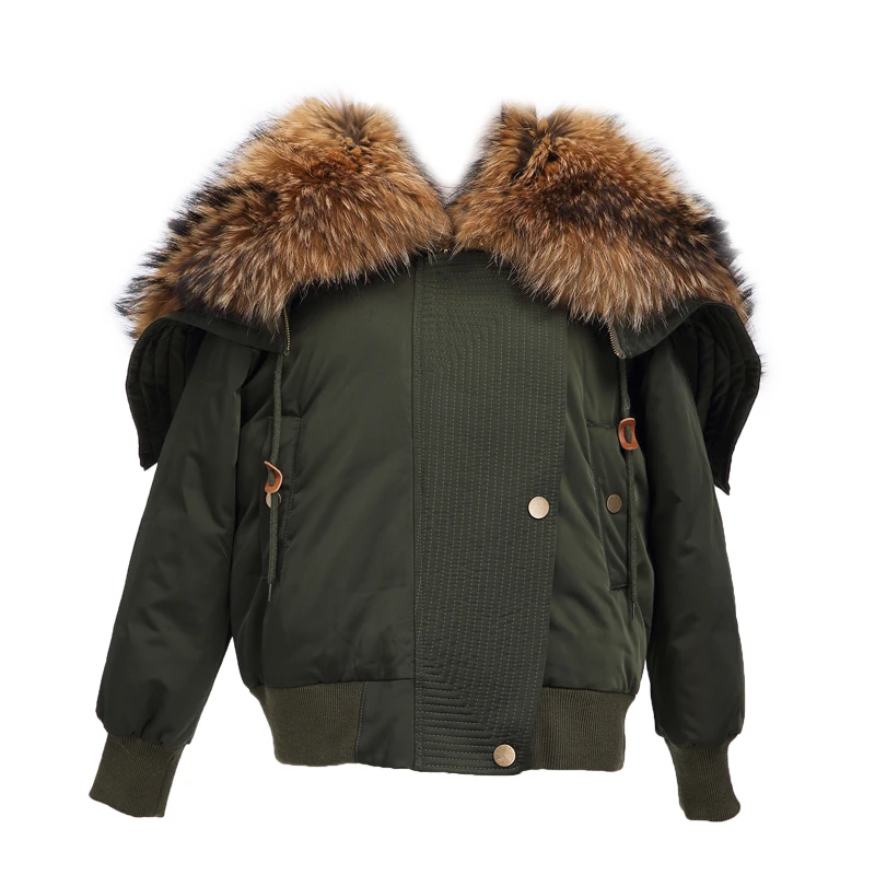 Женская парка с воротником из натурального меха енота Женский армейский зеленый