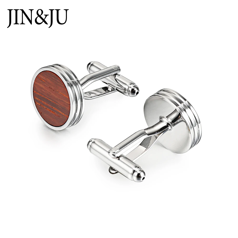 JIN& JU Новые запонки с деревянными элементами для мужчин прекрасный подарок манжеты пуговицы высокое качество круглые деревянные Запонки модные украшения с подарочной коробкой
