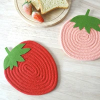 creative 1 piece strawberry shaped placemat fruit series cotton rope placemats for kitchen diningtable desk potholder
